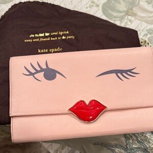 Kate Spade Pink Clutch with Red Lip Detail